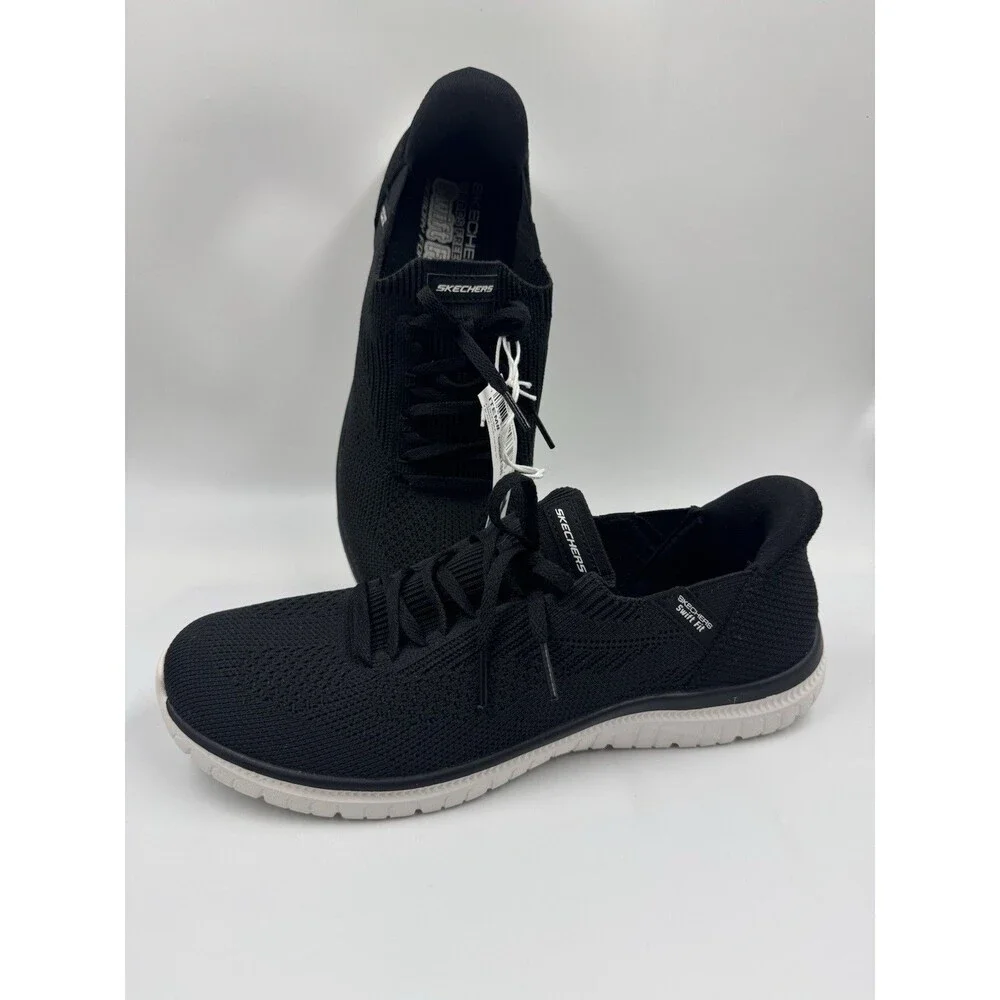 New Skechers Women Black Virtue Swift Fit Sneaker Hands Free Memory Foam 10